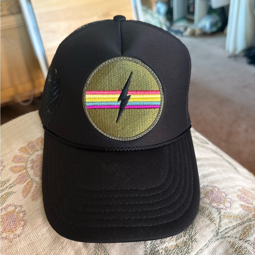 Black Trucker Hat with Lightning Bolt Patch-purchased at Anthropologie